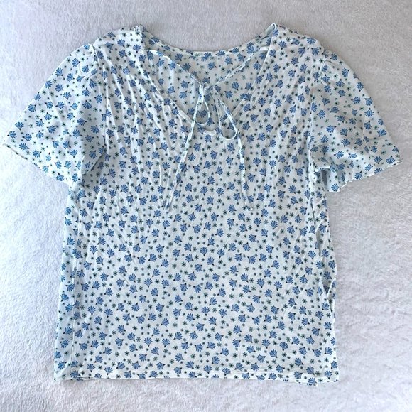Loft Patterned Tie Detail Short Sleeve Blouse - Picture 1 of 8